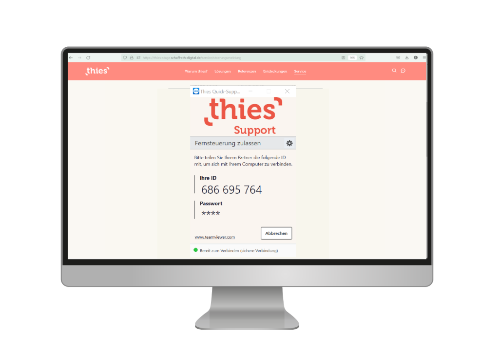 Bildschirmabbildung - Kontakt für Fernwartung